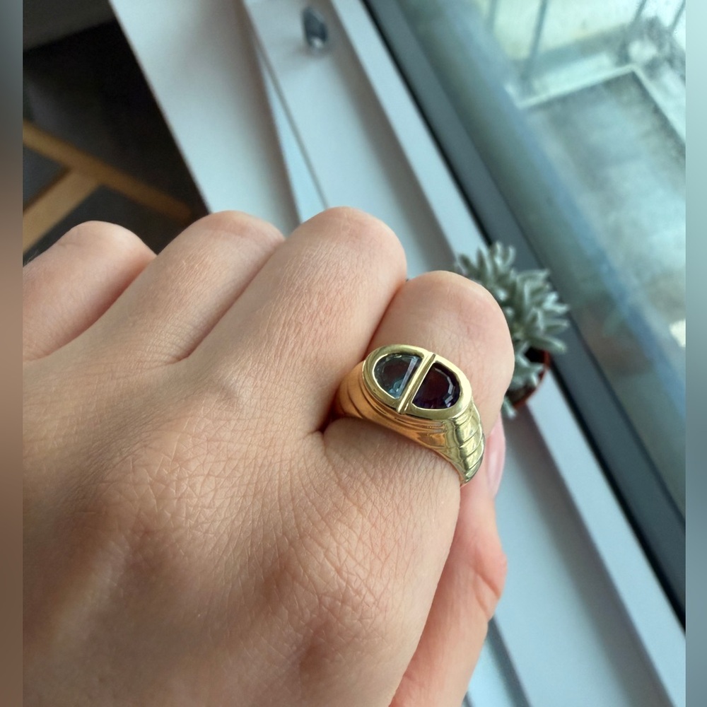 14k solid gold topaz and amethyst ring - Picture 7 of 7